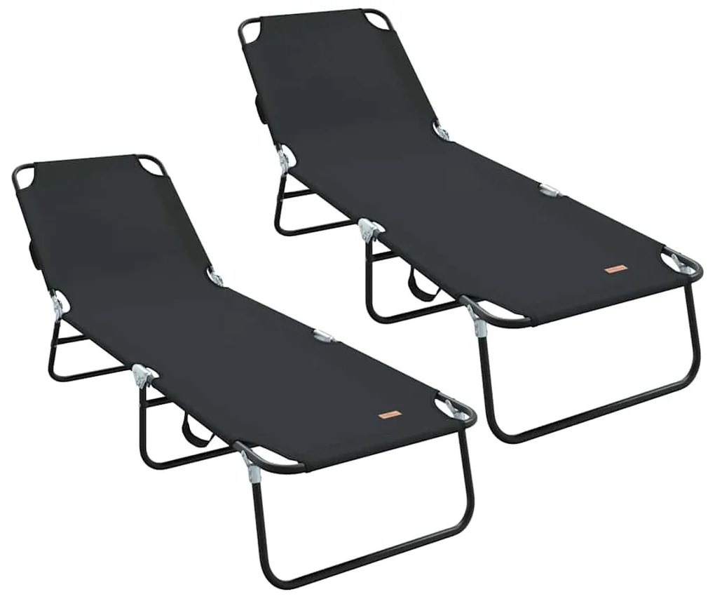 vidaXL Πτυσσόμενη ξαπλώστρα 2 pcs Μαύρο 188 x 57 x 86,5 εκ.
