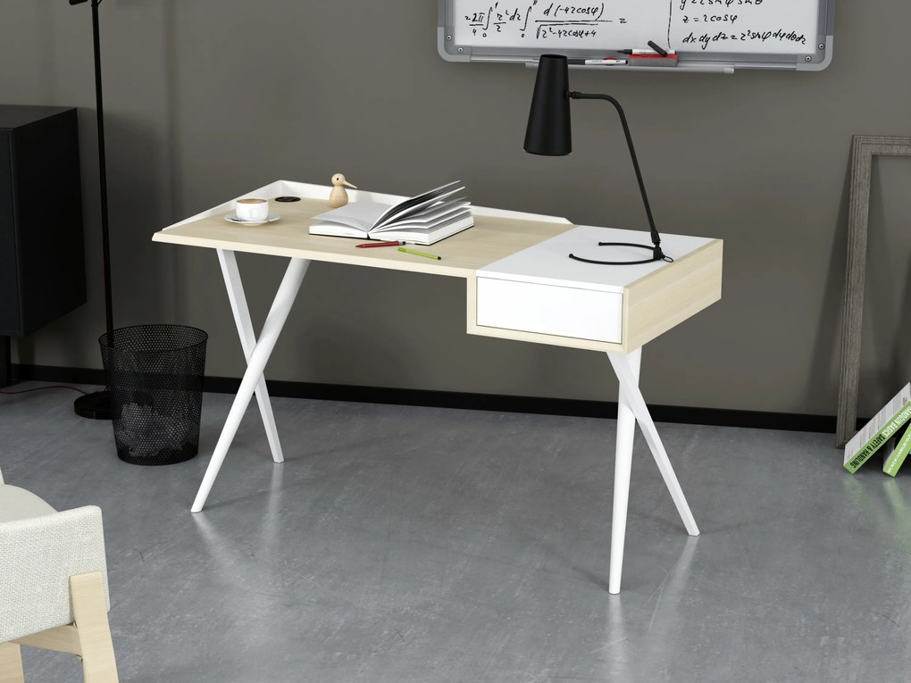 Γραφείο εργασίας σε χρώμα λευκό-δρυς 125x60x79