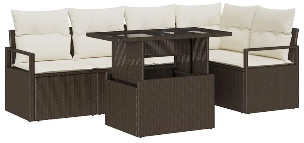 vidaXL Σετ Καναπέ Κήπου με αποθήκευση 6 pcs Καφέ Πολυ ράταν