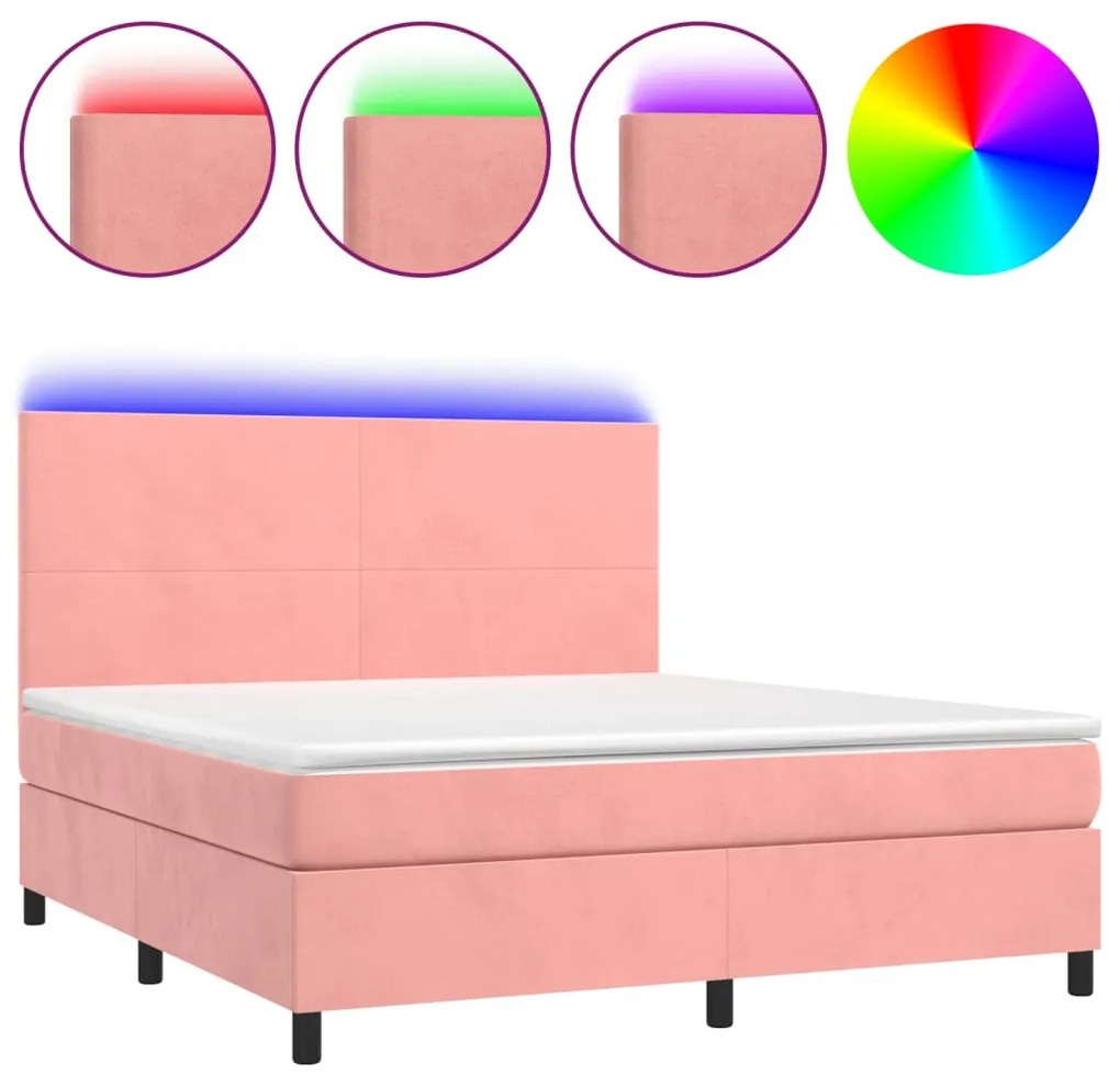 ΚΡΕΒΑΤΙ BOXSPRING ΜΕ ΣΤΡΩΜΑ &amp; LED ΡΟΖ 160X200 ΕΚ. ΒΕΛΟΥΔΙΝΟ 3136016