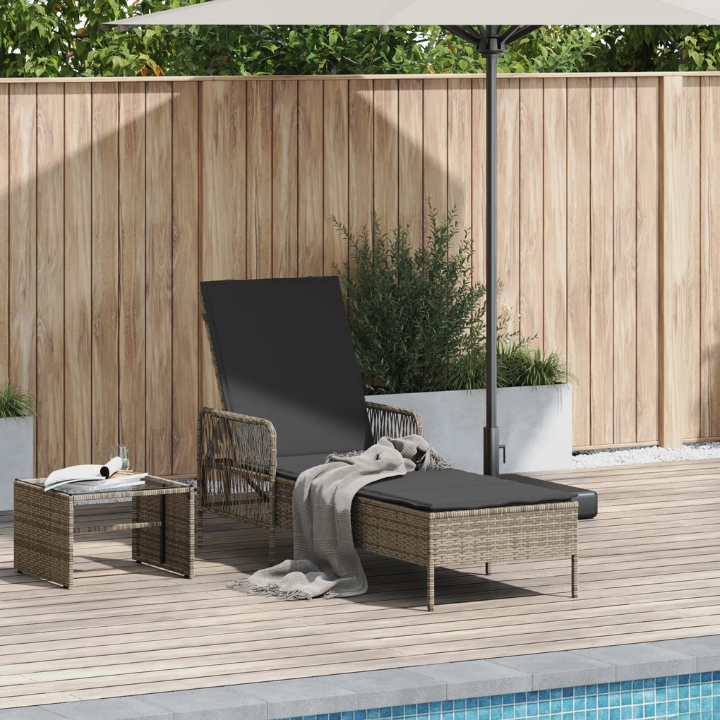vidaXL Ξαπλώστρα Γκρι και σκούρο γκρι Ρατάν PE 157 x 55 x 92 εκ.