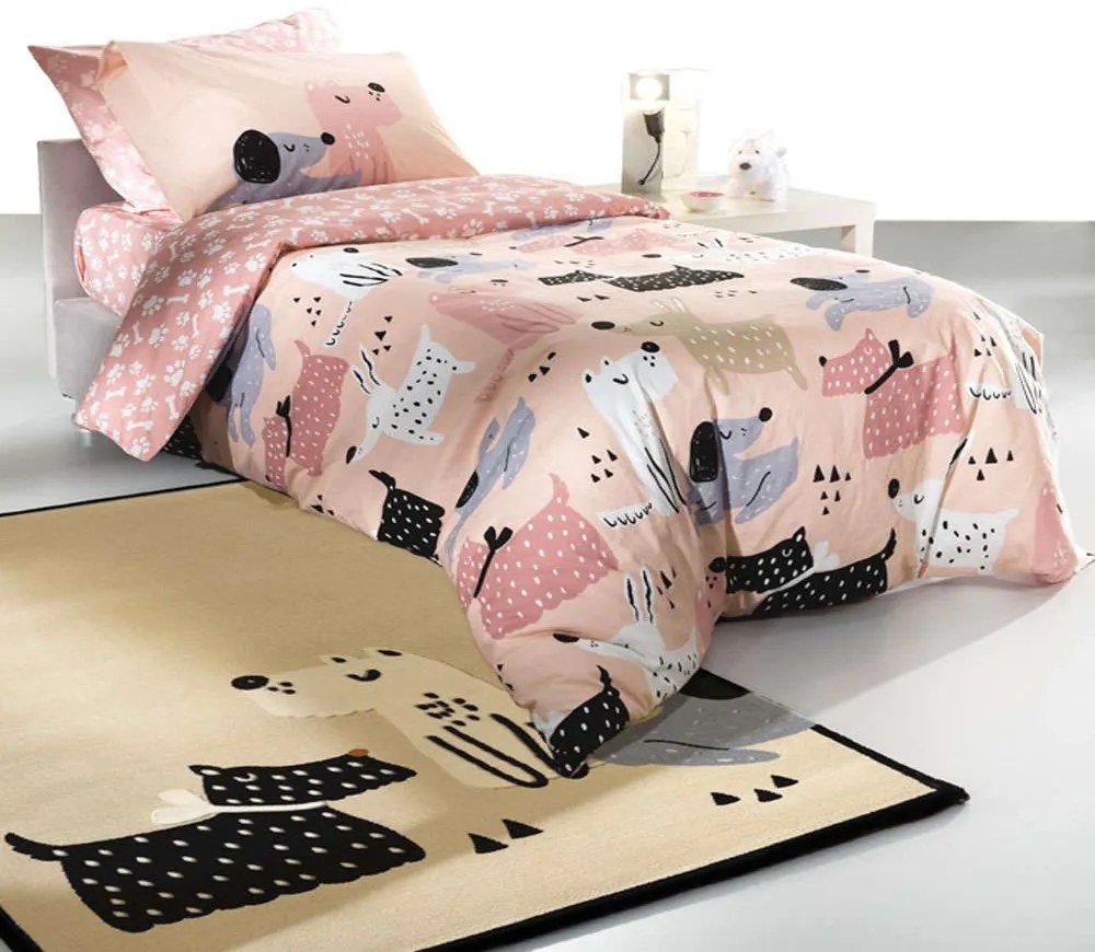 Σεντόνια Παιδικά Σετ 3Τμχ. Doggy Pink Saint Clair Μονό Χωρίς Λάστιχο 100% Cotton