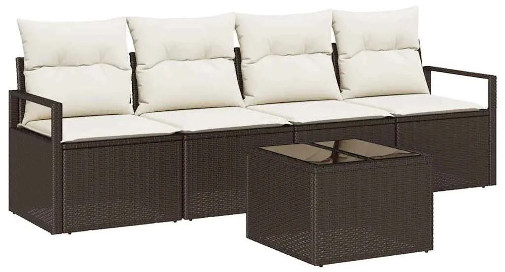 vidaXL Σετ Καναπέ 5 pcs Καφέ και Κρέμα συνθετικό ρατάν