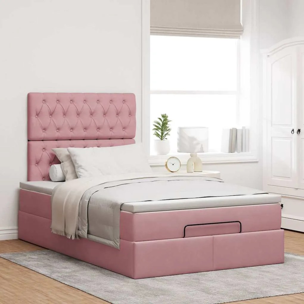 vidaXL Οθωμανικό κρεβάτι με στρώματα Ροζ 120x200cm Velvet
