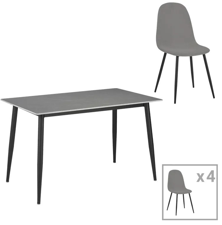Intrahome Τραπεζαρία Gustas-Bella D Intrahome σετ 5τμχ γκρι μαρμάρου sintered stone-μαύρο μέταλλο 140x80x75εκ | SKU: INTRAPA-311112174