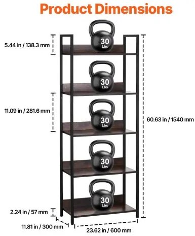 VEVOR Metal Bookshelf Open Bookshelf 5-Tier for Living room Bedroom &amp; Office