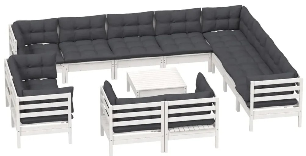 vidaXL Σαλόνι Κήπου Σετ 13 Τεμαχίων Λευκό Ξύλο Πεύκου &amp; Μαξιλάρια