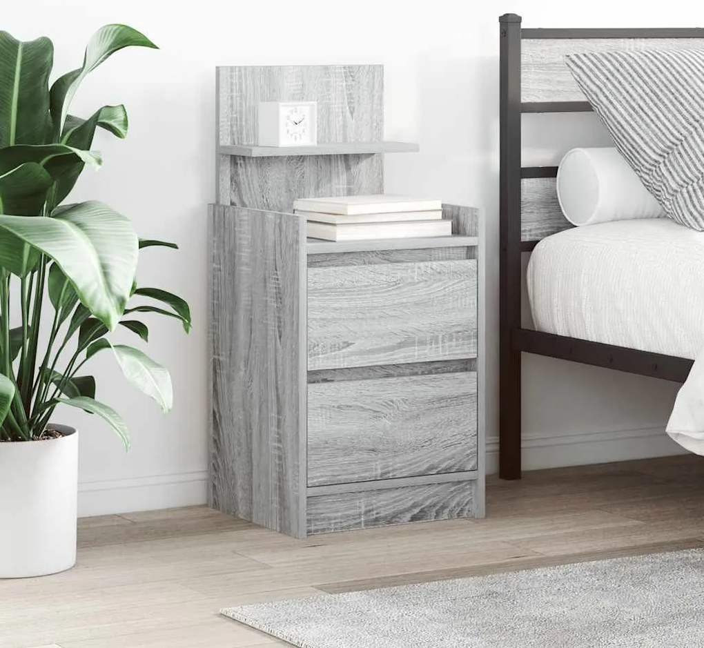 vidaXL Κομοδίνα με 2 συρτάρια 2 τεμάχια Γκρι Sonoma 38x34x80 εκ.