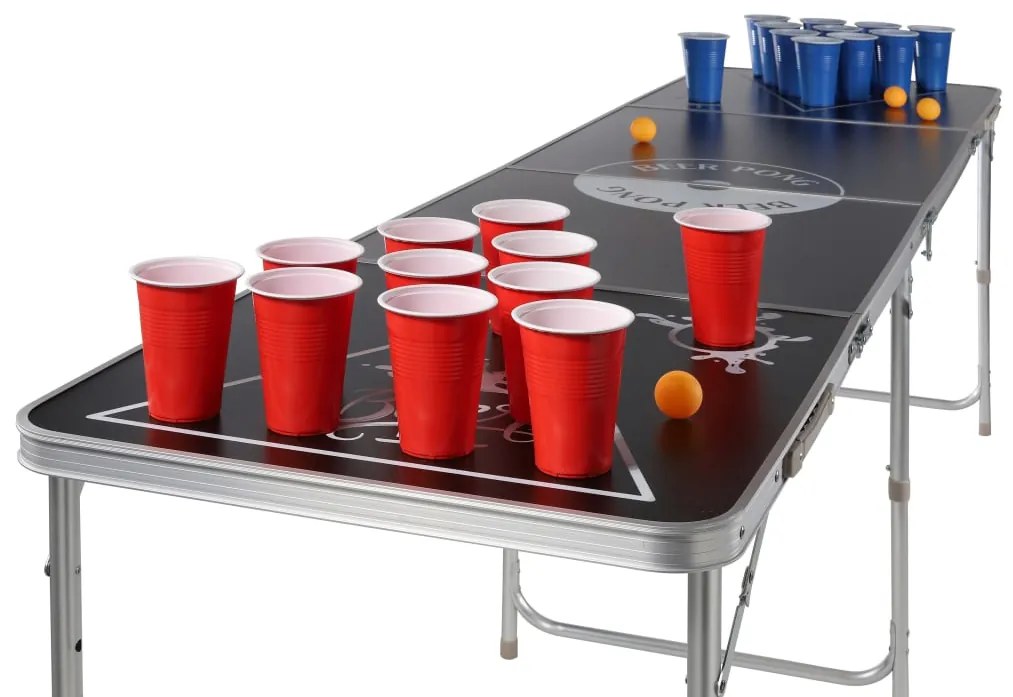 HI Τραπέζι Beer Pong Πτυσσόμενο Μαύρο με Ρυθμιζόμενο Ύψος