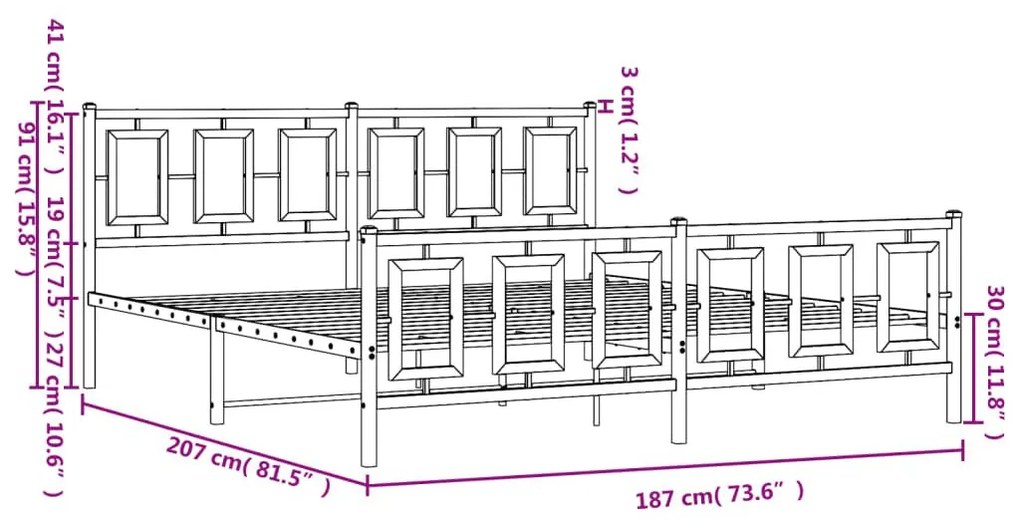 Πλαίσιο Κρεβατιού Χωρ. Στρώμα&amp;Ποδαρικό Μαύρο 180x200εκ. Μέταλλο - Μαύρο