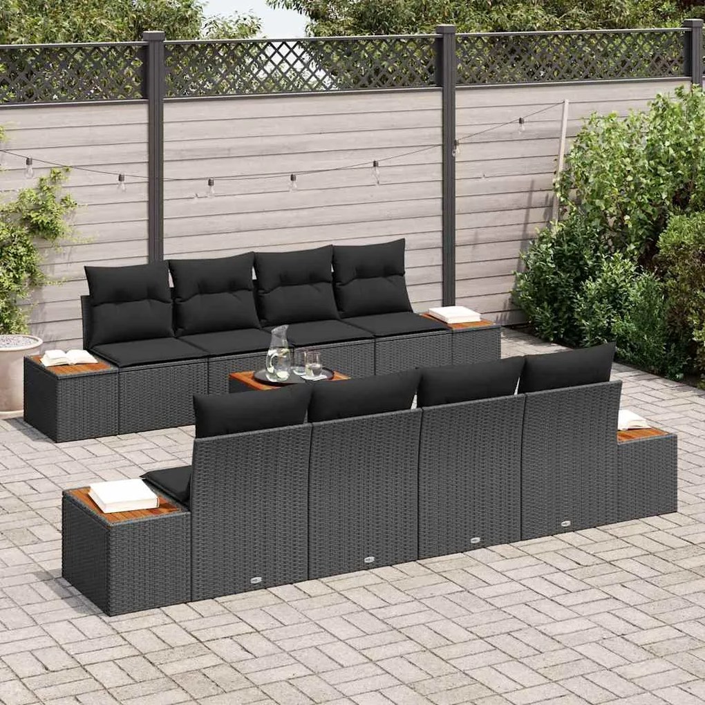 vidaXL Σετ Καναπέ Κήπου με μαξιλάρι 9 pcs Μαύρο Πολυ ράταν
