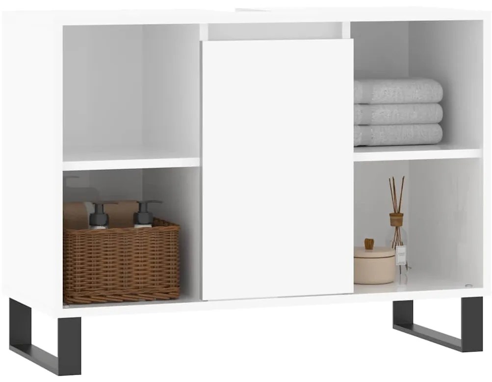 vidaXL Ντουλάπι Μπάνιου Γυαλ. Λευκό 80 x 33 x 60 εκ. από Επεξεργ. Ξύλο