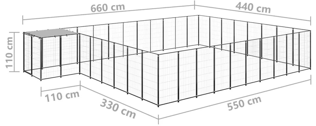 vidaXL Σπιτάκι Σκύλου Μαύρο 25,41 μ² Ατσάλινο