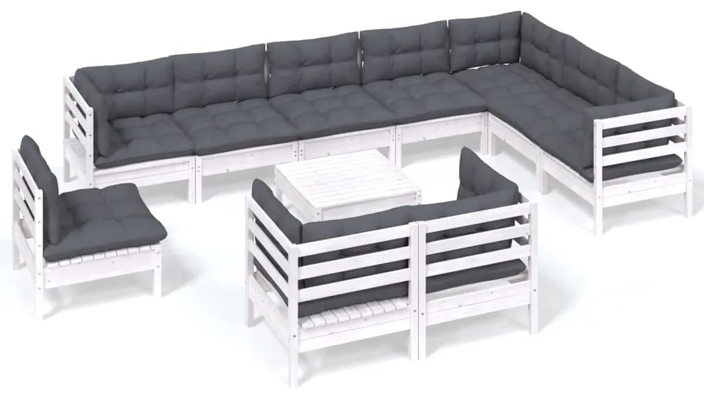 vidaXL Σαλόνι Κήπου Σετ 11 Τεμ. Λευκό Μασίφ Ξύλο Πεύκου &amp; Μαξιλάρια