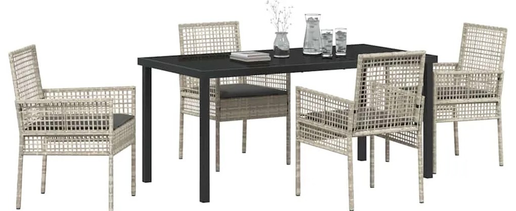 vidaXL Σέτ φαγητού για κήπο με μαξιλάρι 5 pcs Ανοιχτό γκρι Πολυ ράταν