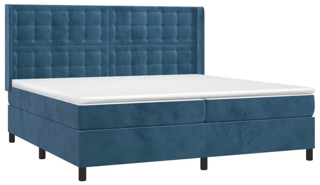Κρεβάτι Boxspring με Στρώμα Σκούρο Μπλε 200x200 εκ. Βελούδινο - Μπλε