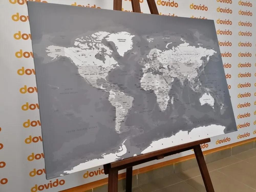 Εικόνα στο φελλό με κομψό vintage ασπρόμαυρο παγκόσμιο χάρτη - 90x60  transparent
