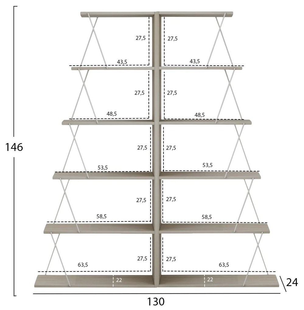 ΣΕΤ ΒΙΒΛΙΟΘΗΚΕΣ 2ΤΜΧ MINI TARS  ΜΕΛΑΜΙΝΗ SONAMA-ΛΕΥΚΟ 65x24x146Υεκ.(x2)