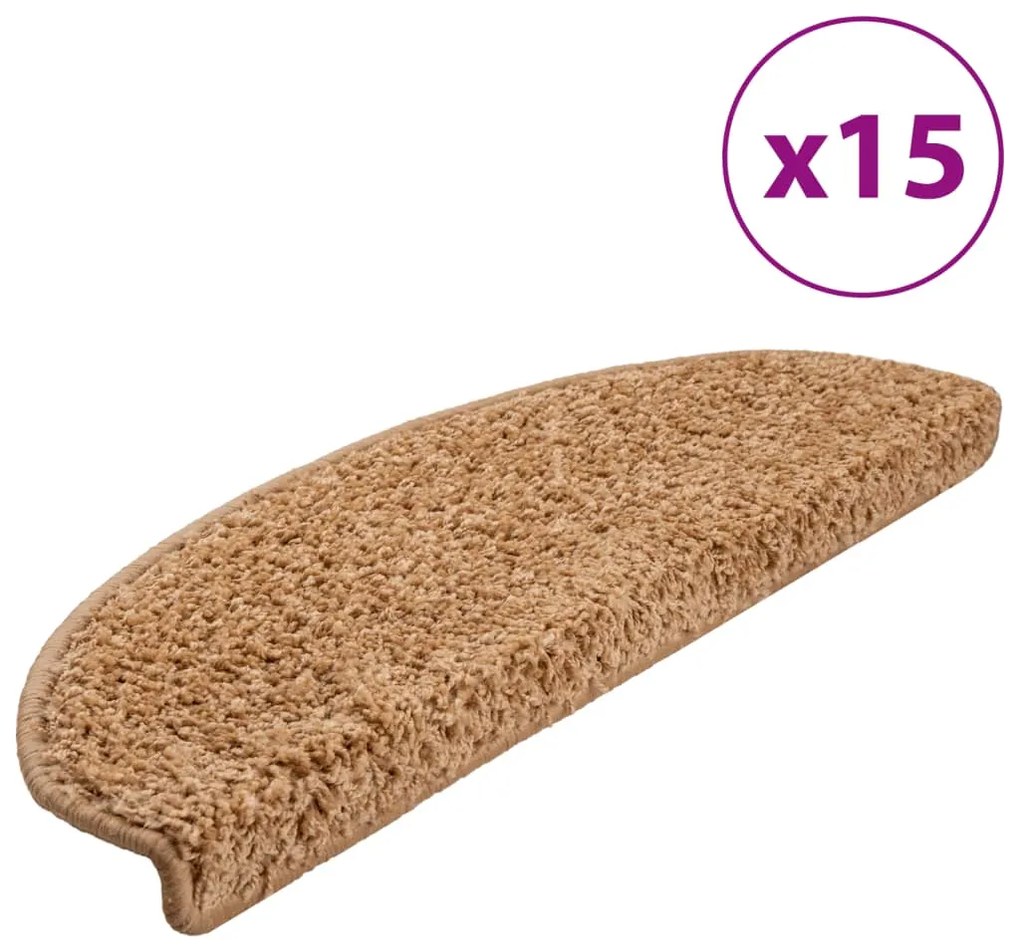 vidaXL Πατάκια Σκάλας Μοκέτα 15 τεμ. Μπεζ 65 x 21 x 4 εκ.
