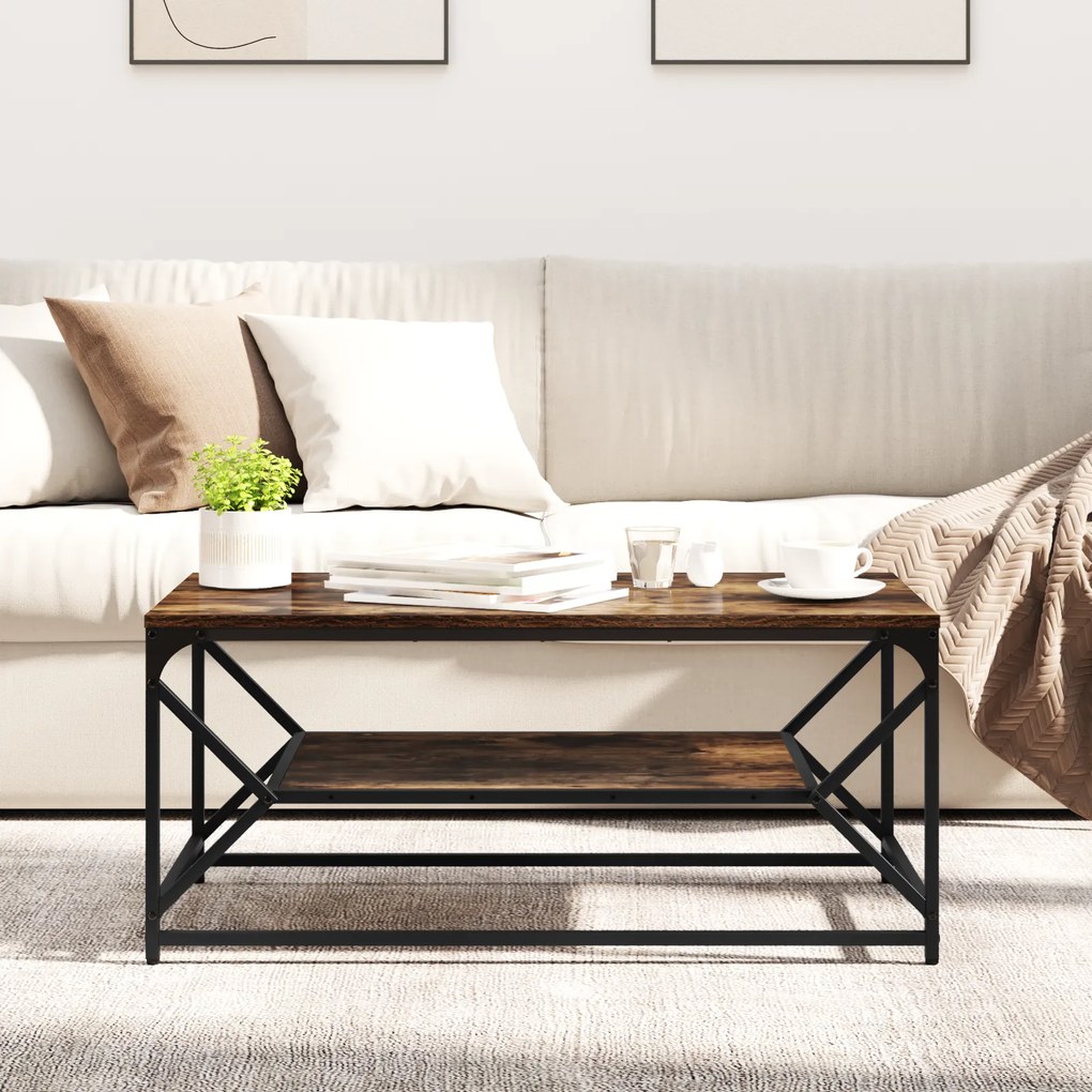 vidaXL Τραπεζάκι Καφέ με Ράφι Καπνιστής Δρυς 90x50x40 εκ. Μοριοσανίδα
