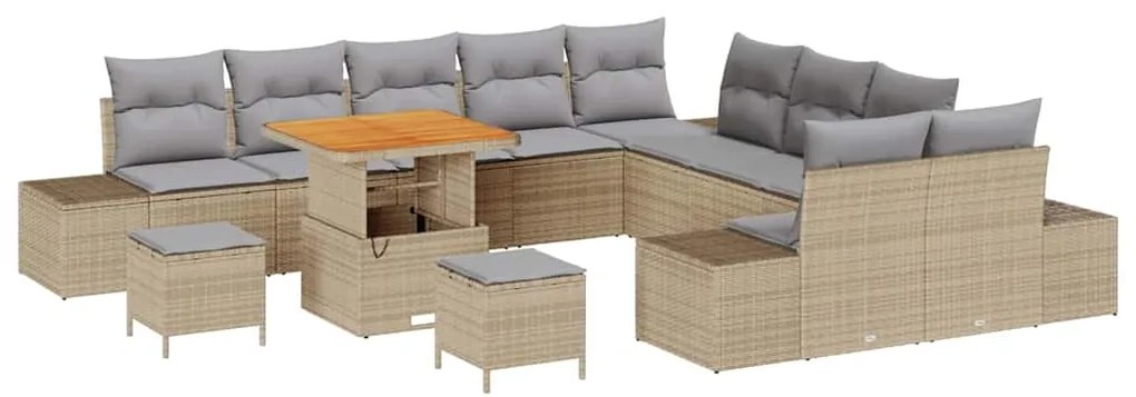 vidaXL Σετ Καναπέ Κήπου με μαξιλάρι 13 pcs Μπεζ Πολυ ράταν