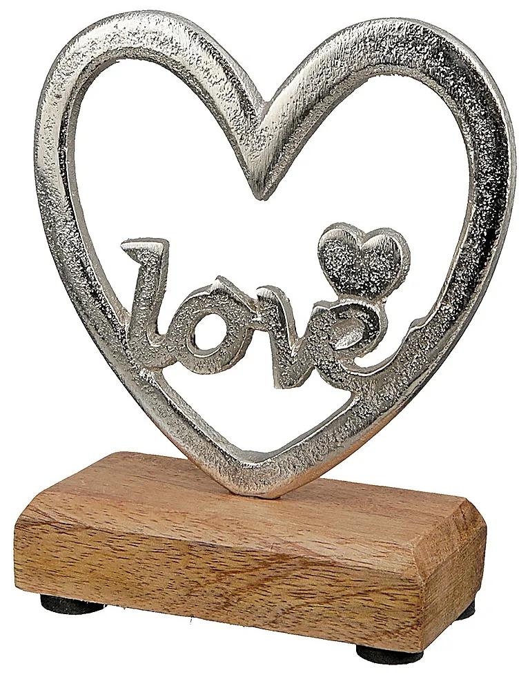 Διακοσμητικό ArteLibre Καρδιά 'Love' Σε Βάση Ασημί/Φυσικό Αλουμίνιο/Ξύλο 5x11.5x14cm