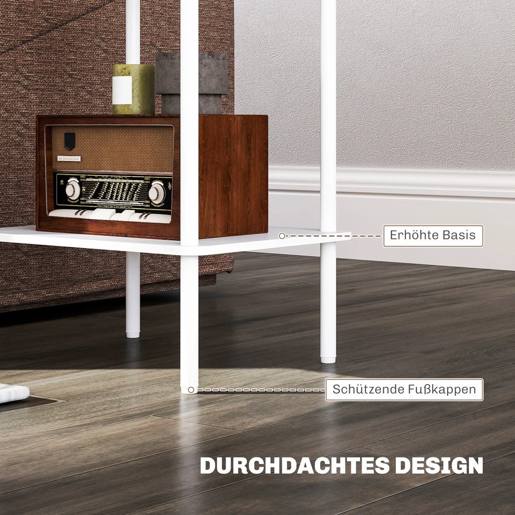 HOMCOM Μοντέρνο 2-επίπεδο βοηθητικό τραπέζι με χώρο αποθήκευσης και μεταλλικό σκελετό για σαλόνι, υπνοδωμάτιο, λευκό