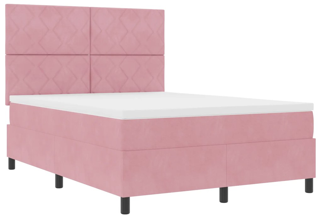 vidaXL Κρεβάτι Box Spring με Στρώμα Ροζ 140x190 εκ Βελούδο