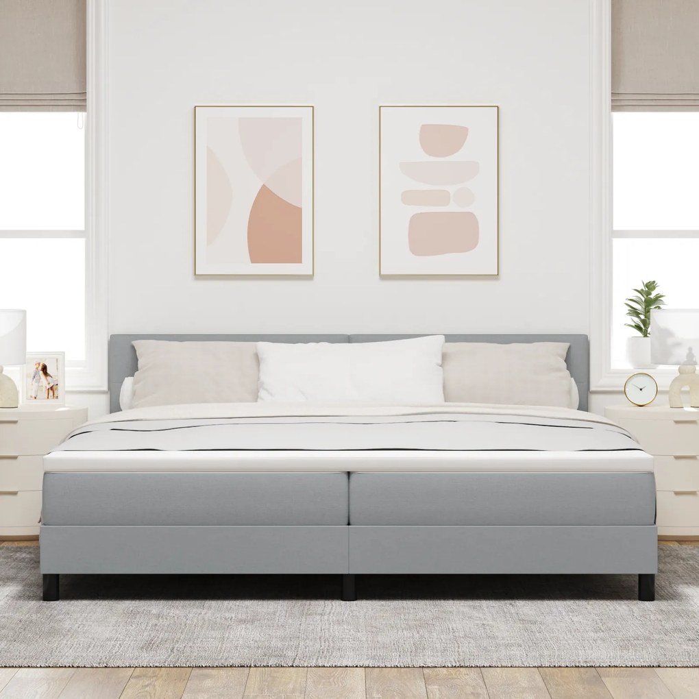 vidaXL Κρεβάτι Box Spring με Στρώμα & LED Φως Γκρι 200x200 εκ. Υφάσματος