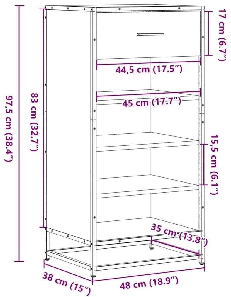 Ράφι παπουτσιών Γκρι Sonoma 48x38x97,5 cm Κατασκευασμένο ξύλο - Γκρι