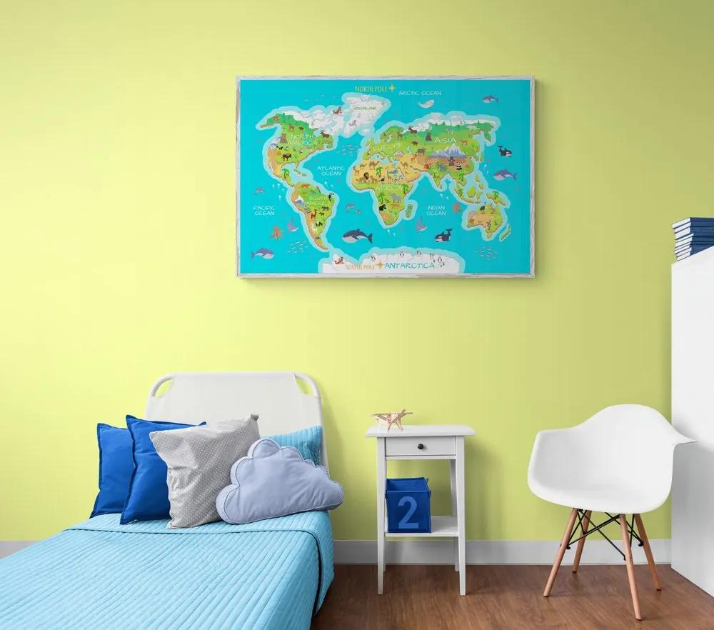 Εικόνα στο φελλό γεωγραφικός χάρτης του κόσμου για παιδιά - 90x60  wooden