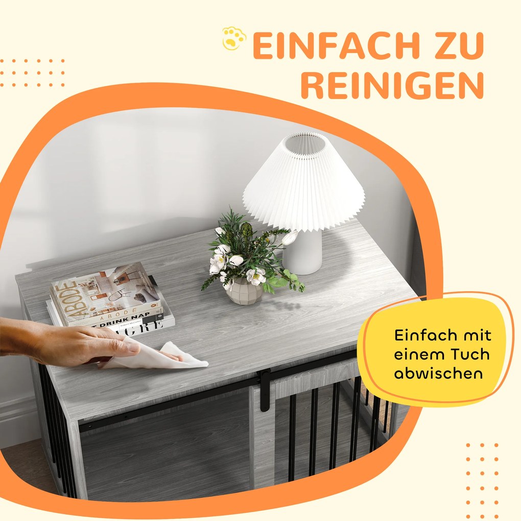 PawHut Κλουβί Σκύλου με Συρόμενη Πόρτα, Αερισμός, Πλάκα Μοριοσανίδων και Ατσάλι, 98 x 58 x 61 cm, Γκρι