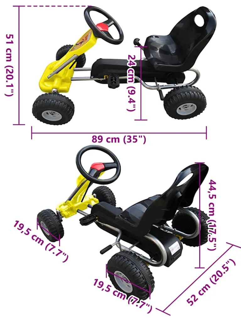 vidaXL Go Kart με Πετάλια Κίτρινο