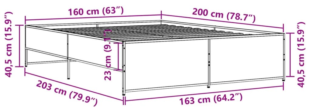 Πλαίσιο Κρεβατιού Μαύρο 160 x 200 εκ. Επεξ. Ξύλο &amp; Μέταλλο - Μαύρο