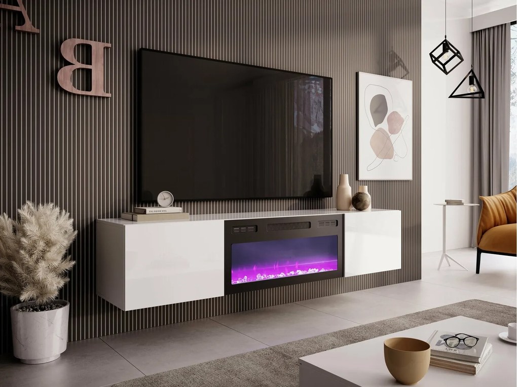 Τραπέζι Tv Houston 1572, Άσπρο, Γυαλιστερό λευκό, 180x37x40cm, 44 kg | Epipla1.gr