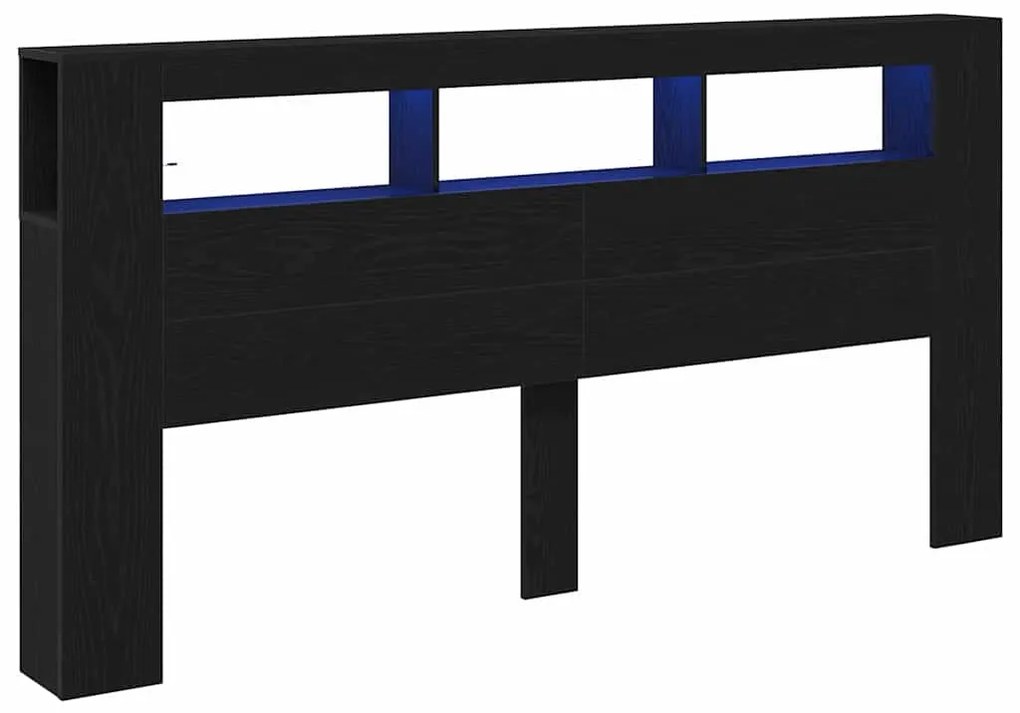 vidaXL LED κεφαλάρι με ράφι Μαύρη δρυς 200 x 18.5 x 103.5 εκ.