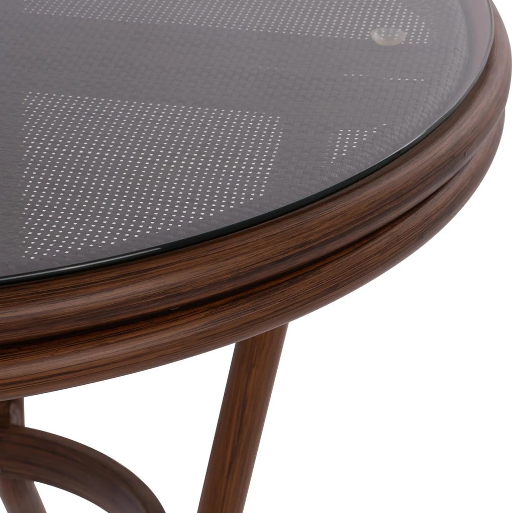 Τραπέζι MOSES Αλουμινίου Bamboo look Καφέ με Γυαλί Φ70x76Υ εκ. 70x70x76 εκ.