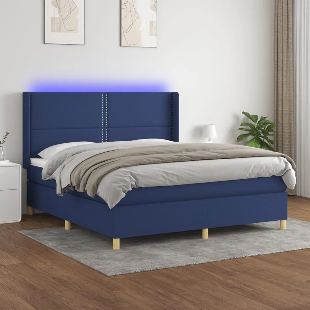 ΚΡΕΒΑΤΙ BOXSPRING ΜΕ ΣΤΡΩΜΑ &amp; LED ΜΠΛΕ 180X200 ΕΚ. ΥΦΑΣΜΑΤΙΝΟ 3138819