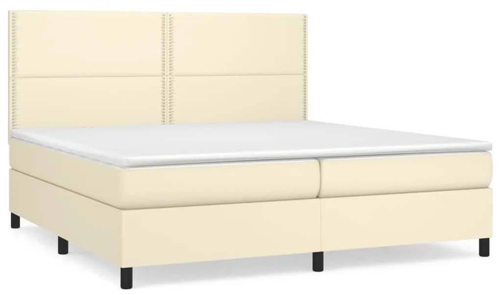 Κρεβάτι Boxspring με Στρώμα Κρεμ 200x200 εκ. Συνθετικό Δέρμα - Κρεμ