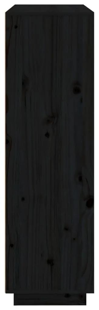 Ντουλάπι Ψηλό Μαύρο 110,5x35x117 εκ. από Μασίφ Ξύλο Πεύκου - Μαύρο