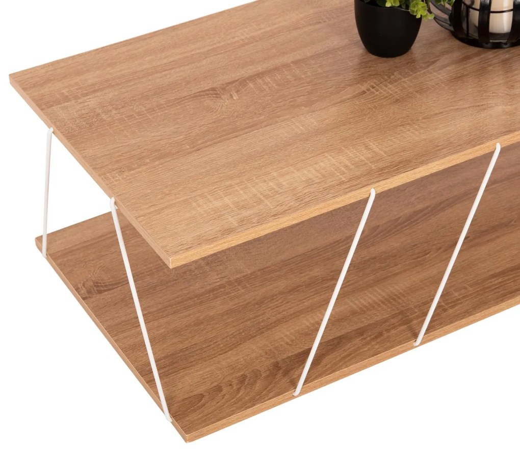 Τραπεζάκι σαλονιού TARS C8927.14 Sonoma με Λευκές Μεταλλικές Βέργες 120x50x30Υεκ. 120x50x30 εκ.