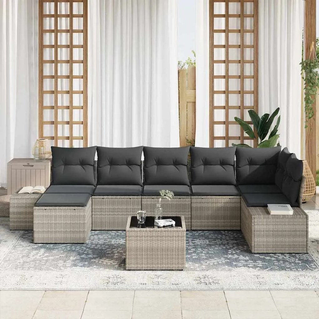 vidaXL Σετ Καναπέ Κήπου με μαξιλάρι 8 pcs Ανοιχτό γκρι Πολυ ράταν