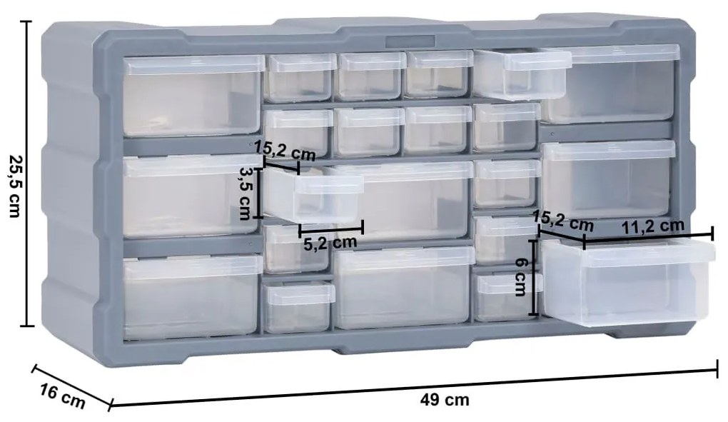 Κουτί Αποθήκευσης/Οργάνωσης με 22 Συρτάρια 49 x 16 x 25,5 εκ. - Γκρι