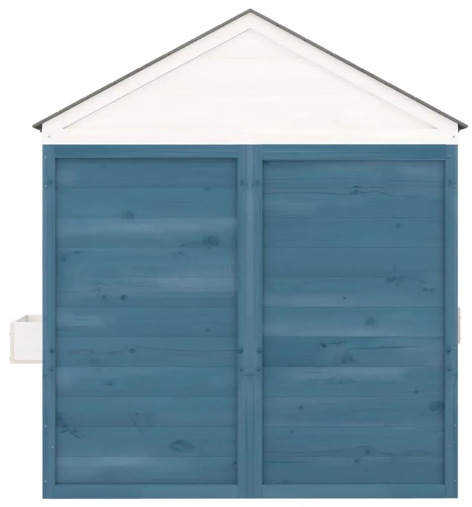 Σπιτάκι με Πόρτα που Κλειδώνει και Γλάστρες Μασίφ Ξύλο Ελάτης - Μπλε