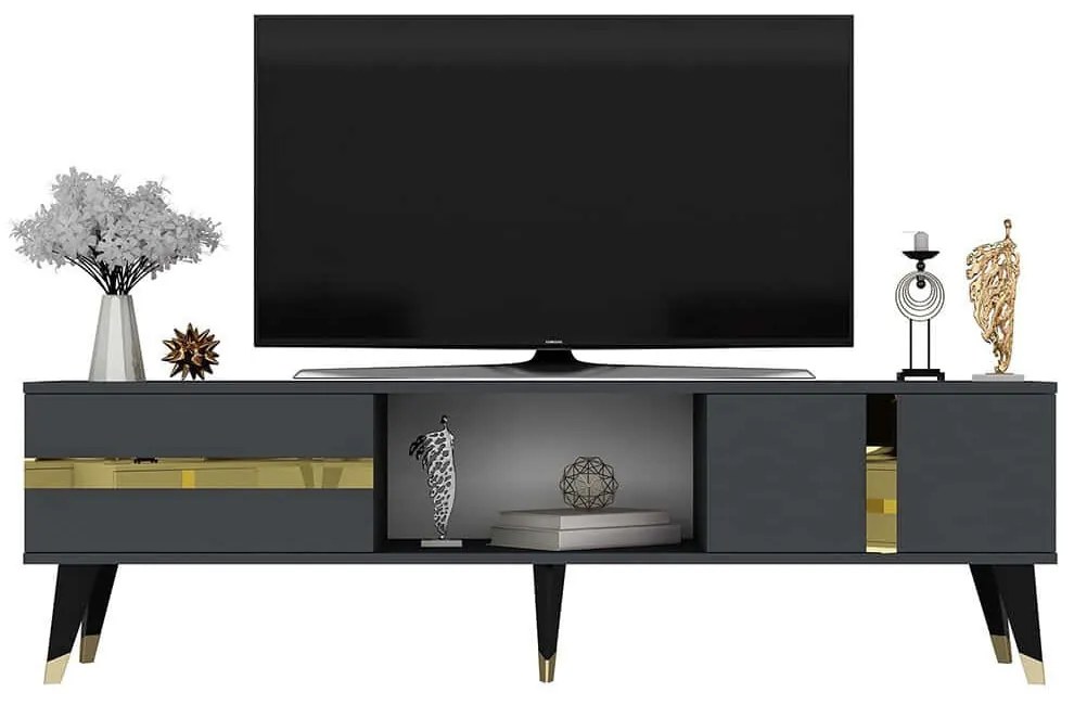 Έπιπλο Τηλεόρασης Vania 475OLV1151 150x50x29,6cm Anthracite-Gold