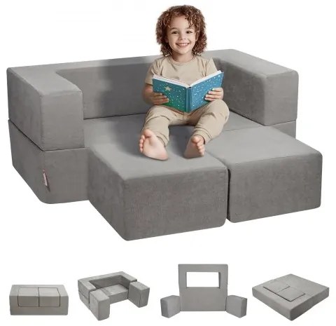 VEVOR Modular Kids Play Couch 4Pcs DIY Creative Child Sectional Sofa Dark Grey