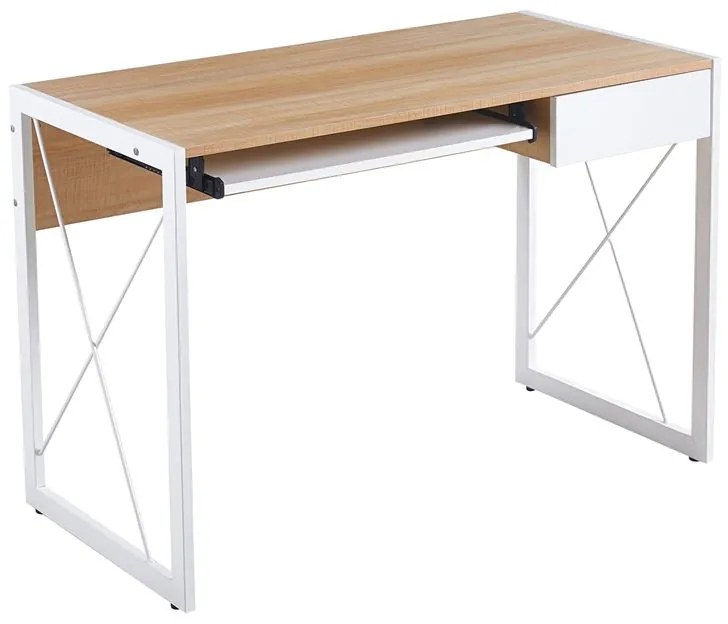 UNIT Γραφείο Η/Υ, Μέταλλο Βαφή Άσπρο, Melamine Απόχρωση Sonoma  110x55x75cm ΕΟ4393