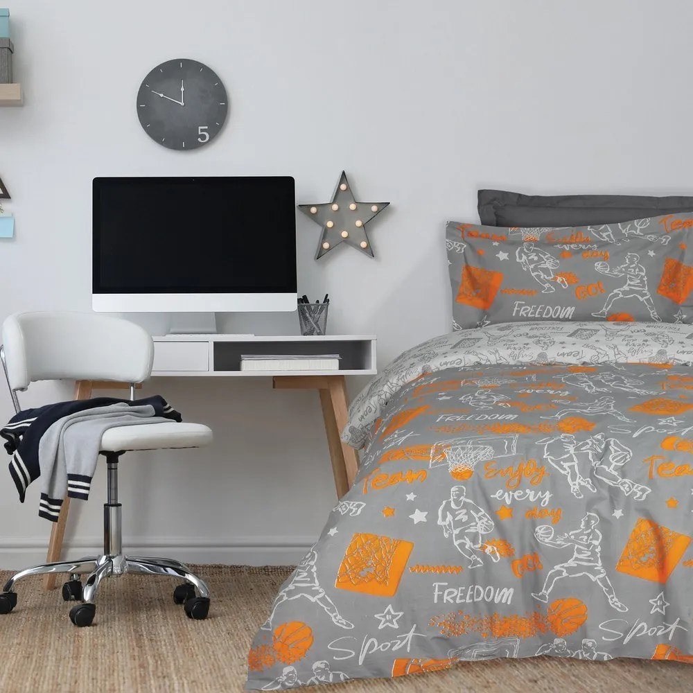 Σεντόνια Παιδικά 4941 (Σετ 3τμχ) Grey-Oarange Das Home Μονό 170x260cm 100% Βαμβάκι