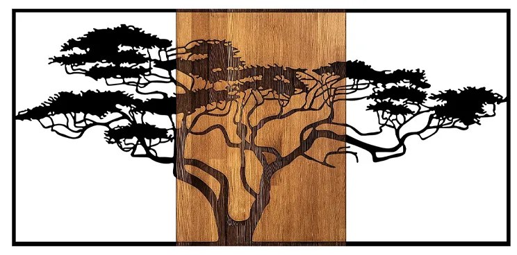 Διακοσμητικό τοίχου Acacia Tree Megapap ξύλινο - μεταλλικό χρώμα καρυδί - μαύρο 147x3x70εκ.-GP052-0056