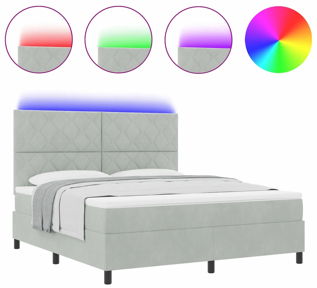 vidaXL Κρεβάτι με στρώμα και φως LED Γκρι 180x200 εκ. Βελούδο